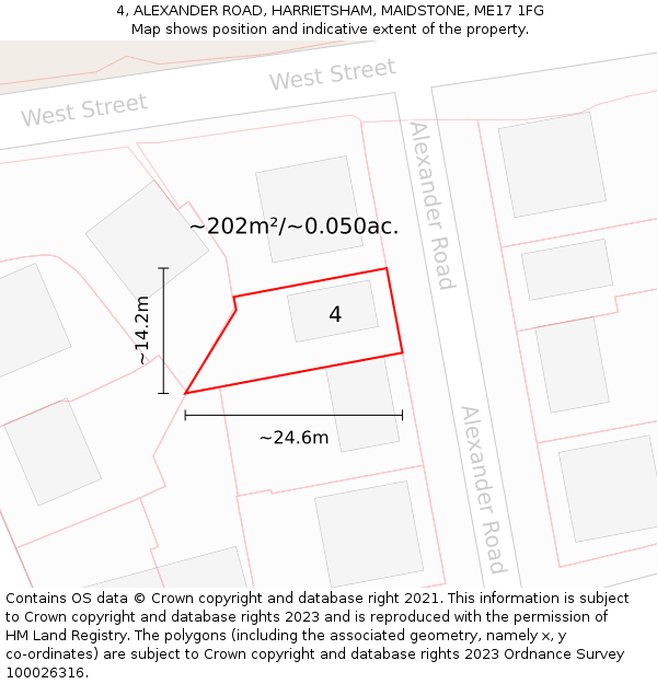 4, ALEXANDER ROAD, HARRIETSHAM, MAIDSTONE, ME17 1FG: Plot and title map