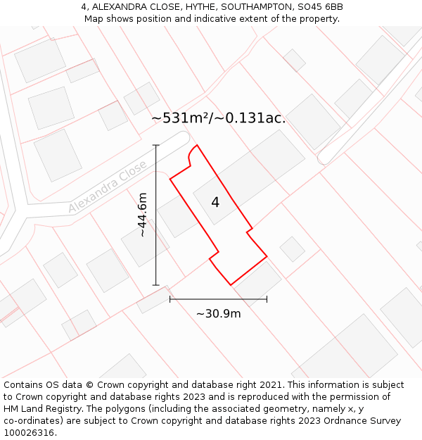 4, ALEXANDRA CLOSE, HYTHE, SOUTHAMPTON, SO45 6BB: Plot and title map