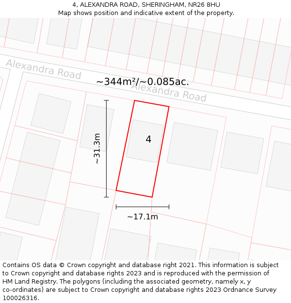 4, ALEXANDRA ROAD, SHERINGHAM, NR26 8HU: Plot and title map