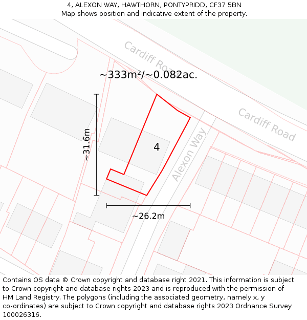 4, ALEXON WAY, HAWTHORN, PONTYPRIDD, CF37 5BN: Plot and title map
