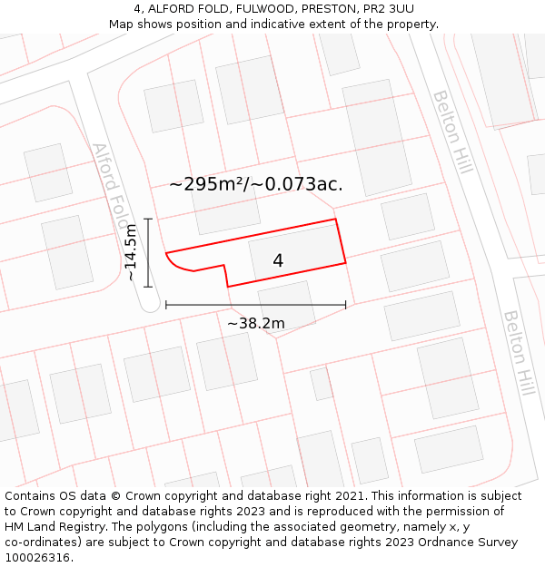 4, ALFORD FOLD, FULWOOD, PRESTON, PR2 3UU: Plot and title map