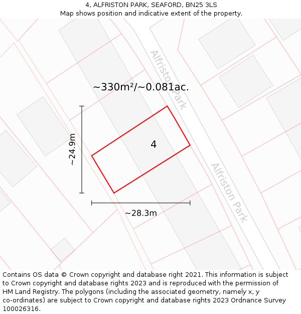 4, ALFRISTON PARK, SEAFORD, BN25 3LS: Plot and title map