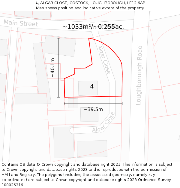 4, ALGAR CLOSE, COSTOCK, LOUGHBOROUGH, LE12 6AP: Plot and title map