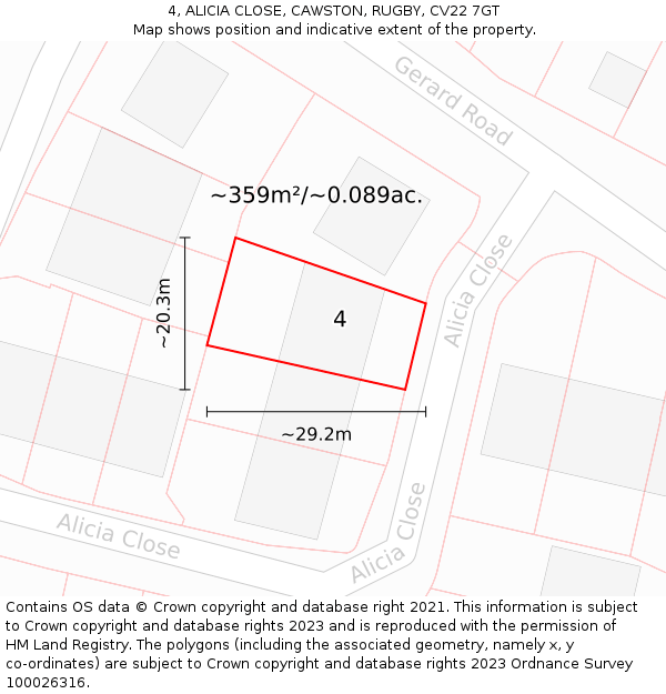 4, ALICIA CLOSE, CAWSTON, RUGBY, CV22 7GT: Plot and title map