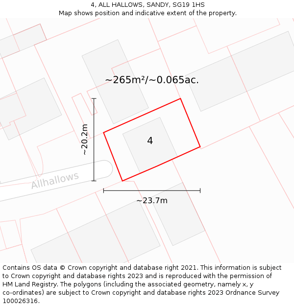 4, ALL HALLOWS, SANDY, SG19 1HS: Plot and title map
