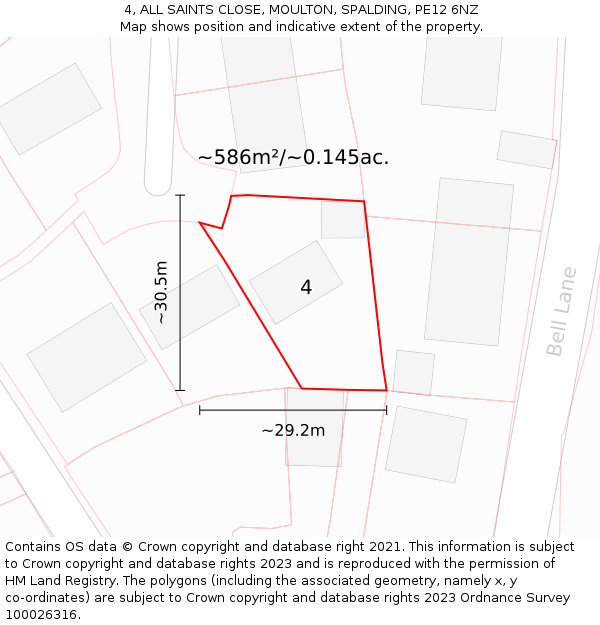 4, ALL SAINTS CLOSE, MOULTON, SPALDING, PE12 6NZ: Plot and title map