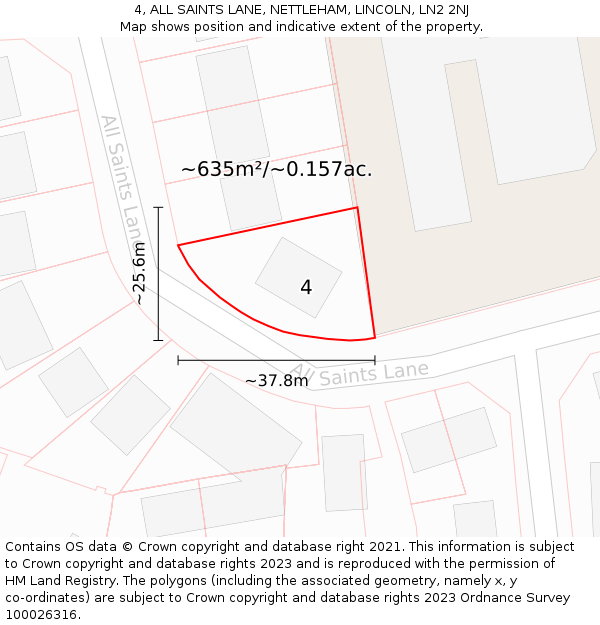 4, ALL SAINTS LANE, NETTLEHAM, LINCOLN, LN2 2NJ: Plot and title map