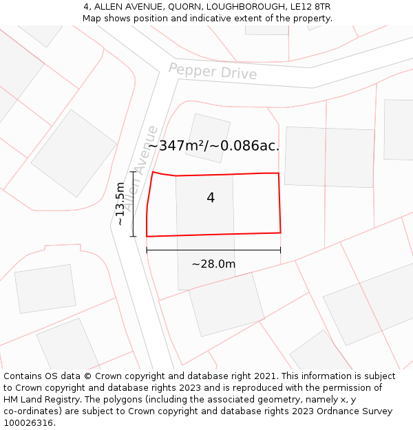 4, ALLEN AVENUE, QUORN, LOUGHBOROUGH, LE12 8TR: Plot and title map