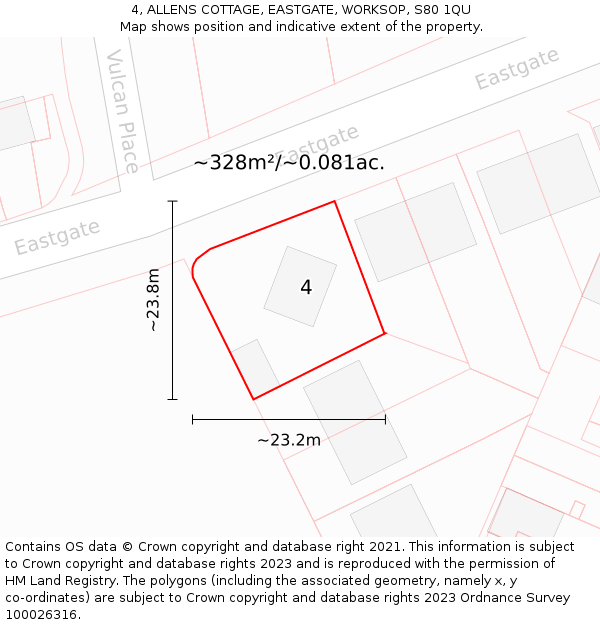 4, ALLENS COTTAGE, EASTGATE, WORKSOP, S80 1QU: Plot and title map