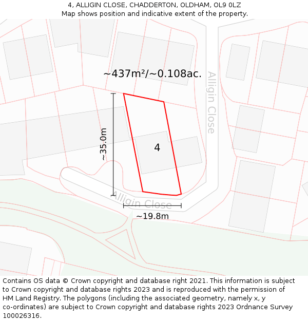 4, ALLIGIN CLOSE, CHADDERTON, OLDHAM, OL9 0LZ: Plot and title map