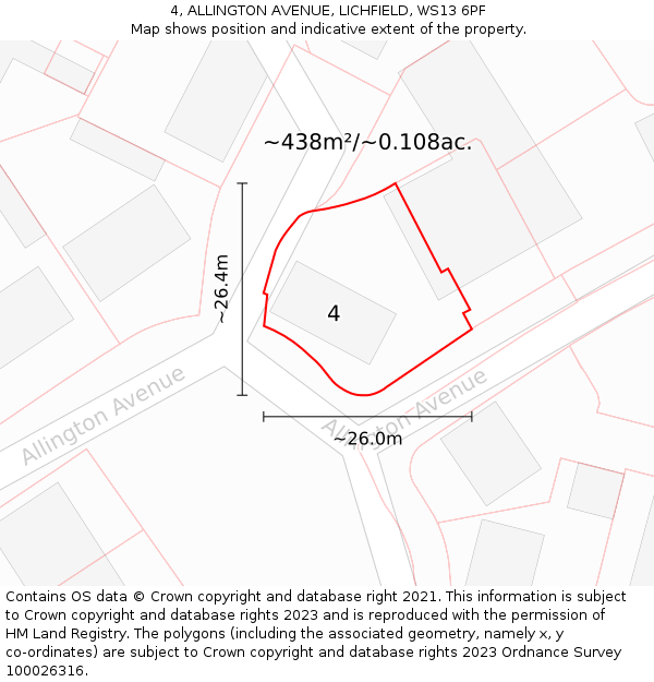 4, ALLINGTON AVENUE, LICHFIELD, WS13 6PF: Plot and title map