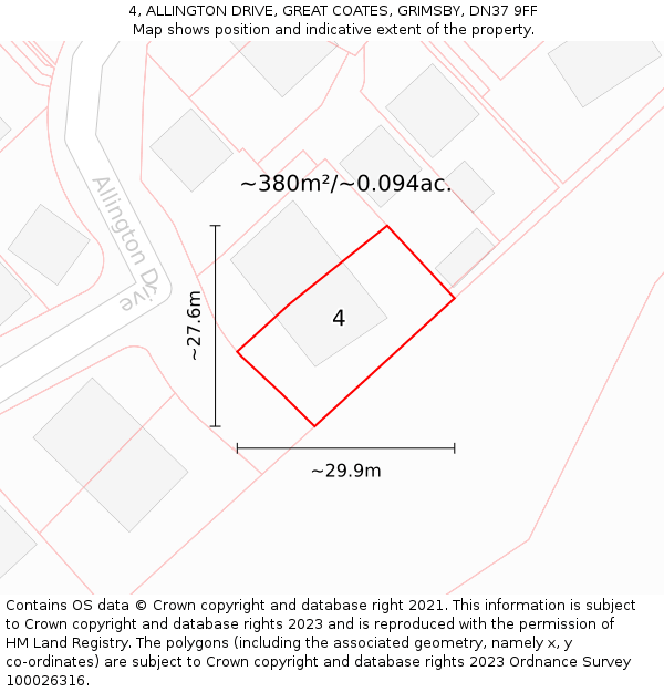 4, ALLINGTON DRIVE, GREAT COATES, GRIMSBY, DN37 9FF: Plot and title map