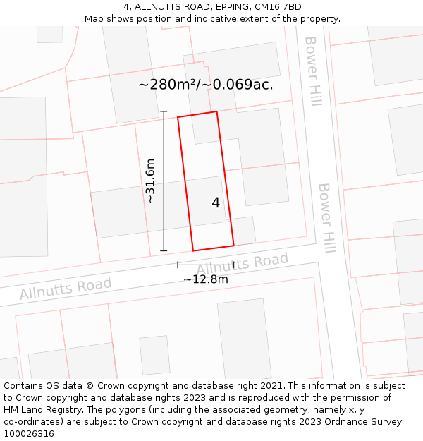 4, ALLNUTTS ROAD, EPPING, CM16 7BD: Plot and title map