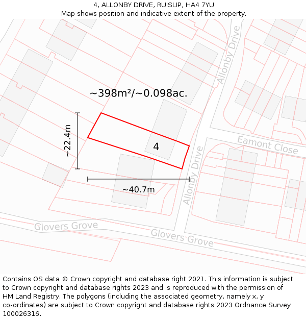 4, ALLONBY DRIVE, RUISLIP, HA4 7YU: Plot and title map