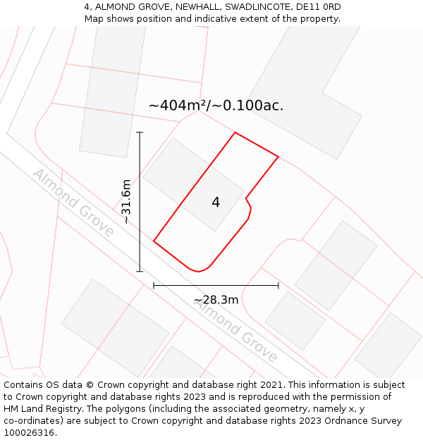 4, ALMOND GROVE, NEWHALL, SWADLINCOTE, DE11 0RD: Plot and title map