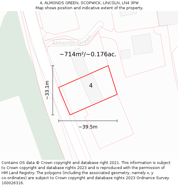 4, ALMONDS GREEN, SCOPWICK, LINCOLN, LN4 3PW: Plot and title map