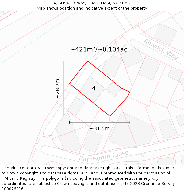 4, ALNWICK WAY, GRANTHAM, NG31 8UJ: Plot and title map