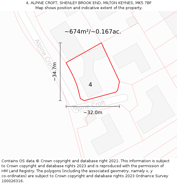 4, ALPINE CROFT, SHENLEY BROOK END, MILTON KEYNES, MK5 7BF: Plot and title map