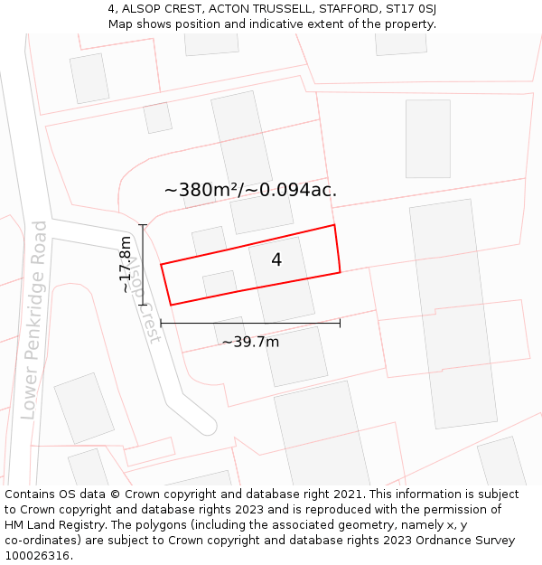 4, ALSOP CREST, ACTON TRUSSELL, STAFFORD, ST17 0SJ: Plot and title map