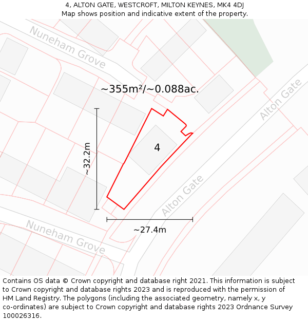 4, ALTON GATE, WESTCROFT, MILTON KEYNES, MK4 4DJ: Plot and title map