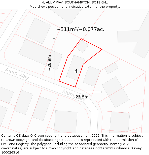 4, ALUM WAY, SOUTHAMPTON, SO18 6NL: Plot and title map