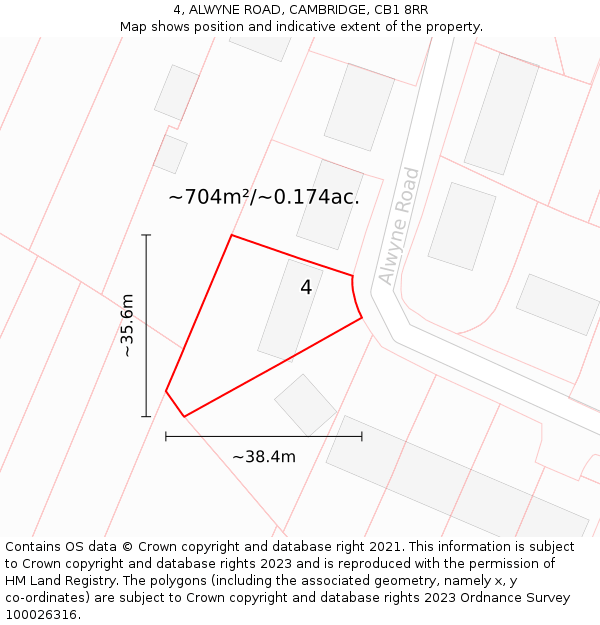 4, ALWYNE ROAD, CAMBRIDGE, CB1 8RR: Plot and title map