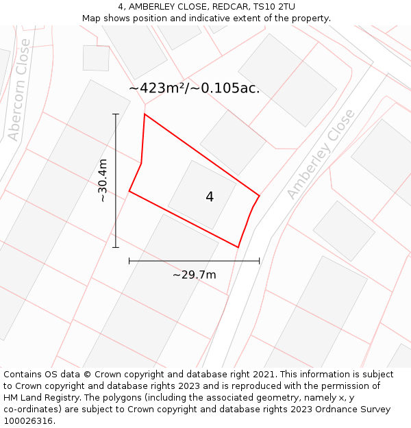 4, AMBERLEY CLOSE, REDCAR, TS10 2TU: Plot and title map