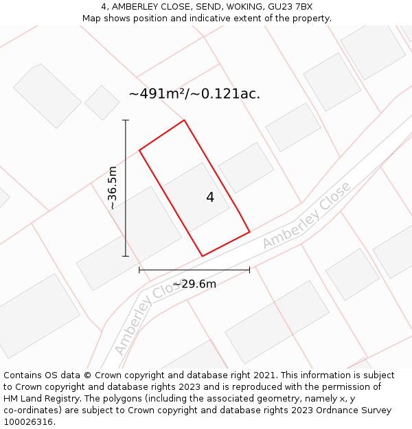 4, AMBERLEY CLOSE, SEND, WOKING, GU23 7BX: Plot and title map