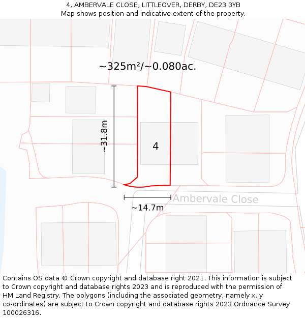4, AMBERVALE CLOSE, LITTLEOVER, DERBY, DE23 3YB: Plot and title map