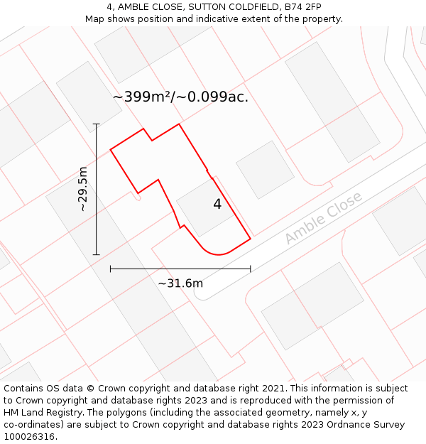 4, AMBLE CLOSE, SUTTON COLDFIELD, B74 2FP: Plot and title map