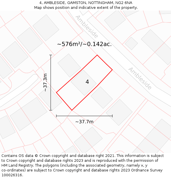 4, AMBLESIDE, GAMSTON, NOTTINGHAM, NG2 6NA: Plot and title map