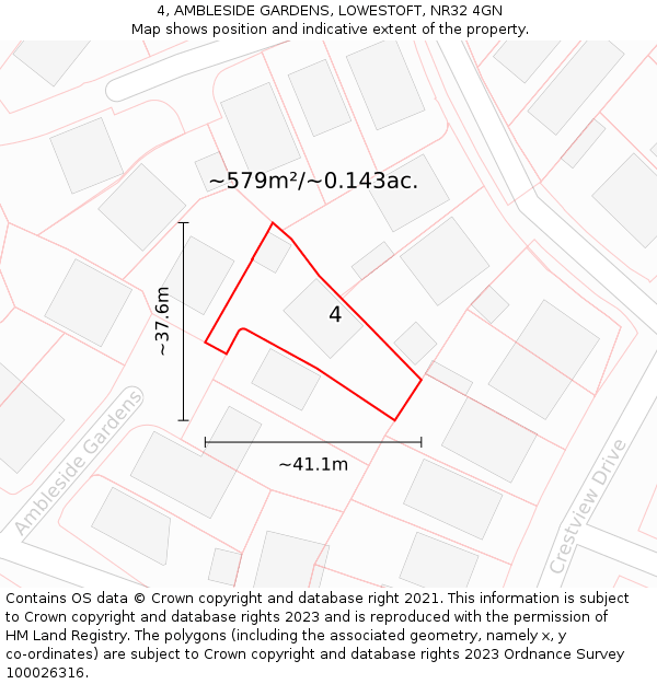 4, AMBLESIDE GARDENS, LOWESTOFT, NR32 4GN: Plot and title map