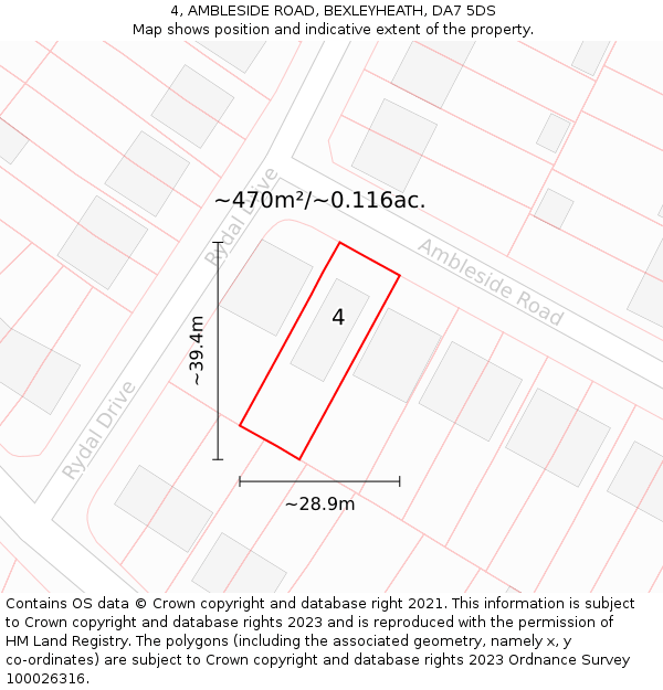 4, AMBLESIDE ROAD, BEXLEYHEATH, DA7 5DS: Plot and title map