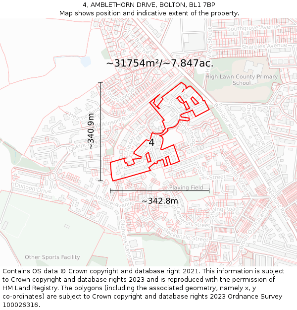 4, AMBLETHORN DRIVE, BOLTON, BL1 7BP: Plot and title map