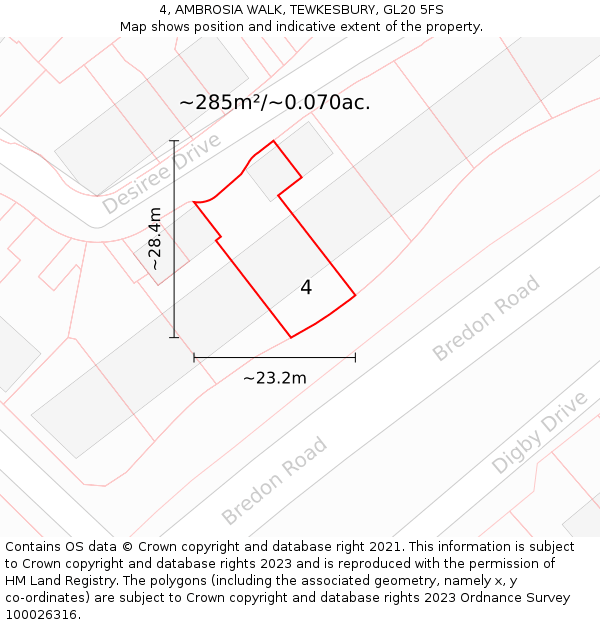 4, AMBROSIA WALK, TEWKESBURY, GL20 5FS: Plot and title map