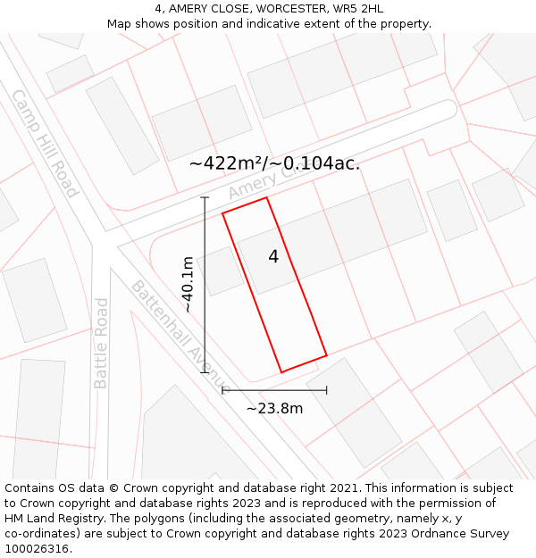 4, AMERY CLOSE, WORCESTER, WR5 2HL: Plot and title map