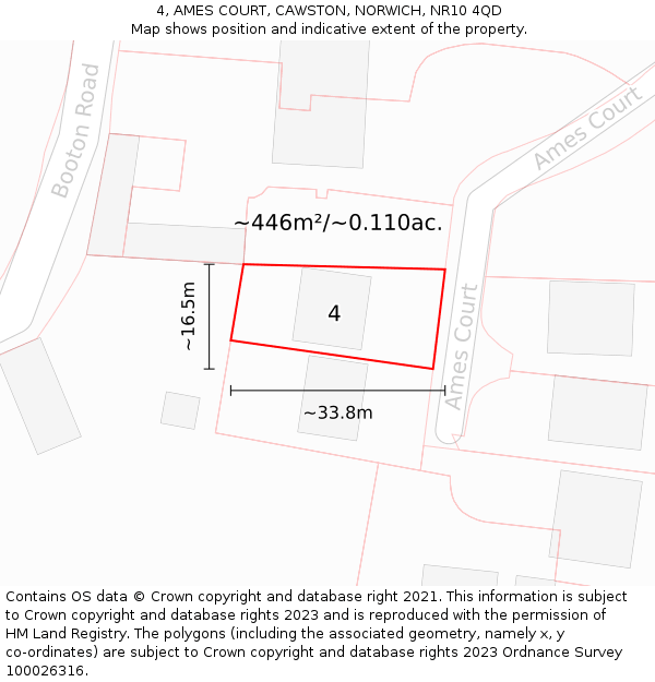 4, AMES COURT, CAWSTON, NORWICH, NR10 4QD: Plot and title map