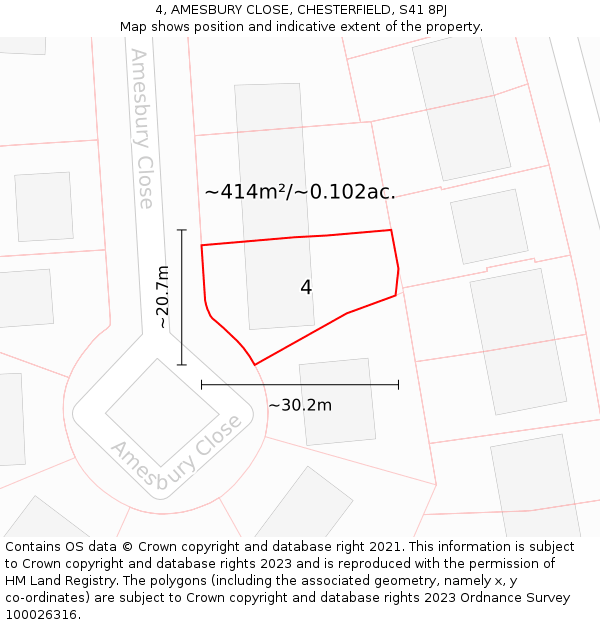4, AMESBURY CLOSE, CHESTERFIELD, S41 8PJ: Plot and title map