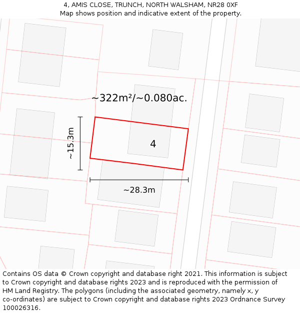 4, AMIS CLOSE, TRUNCH, NORTH WALSHAM, NR28 0XF: Plot and title map