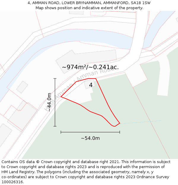 4, AMMAN ROAD, LOWER BRYNAMMAN, AMMANFORD, SA18 1SW: Plot and title map