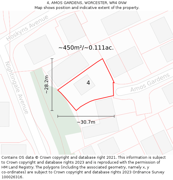 4, AMOS GARDENS, WORCESTER, WR4 0NW: Plot and title map