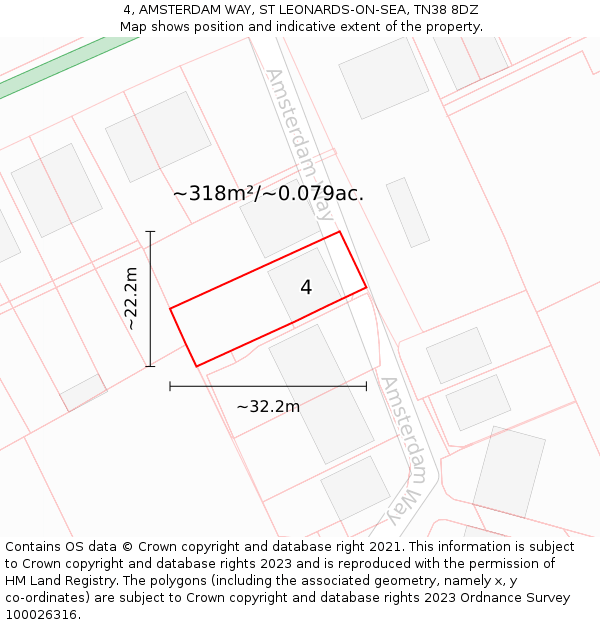 4, AMSTERDAM WAY, ST LEONARDS-ON-SEA, TN38 8DZ: Plot and title map