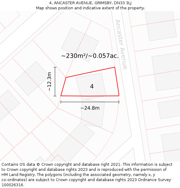 4, ANCASTER AVENUE, GRIMSBY, DN33 3LJ: Plot and title map