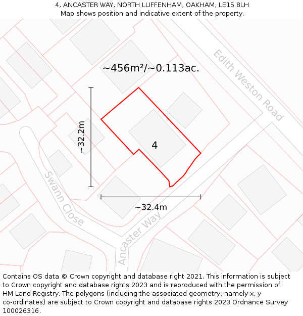 4, ANCASTER WAY, NORTH LUFFENHAM, OAKHAM, LE15 8LH: Plot and title map