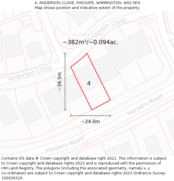 4, ANDERSON CLOSE, PADGATE, WARRINGTON, WA2 0PG: Plot and title map
