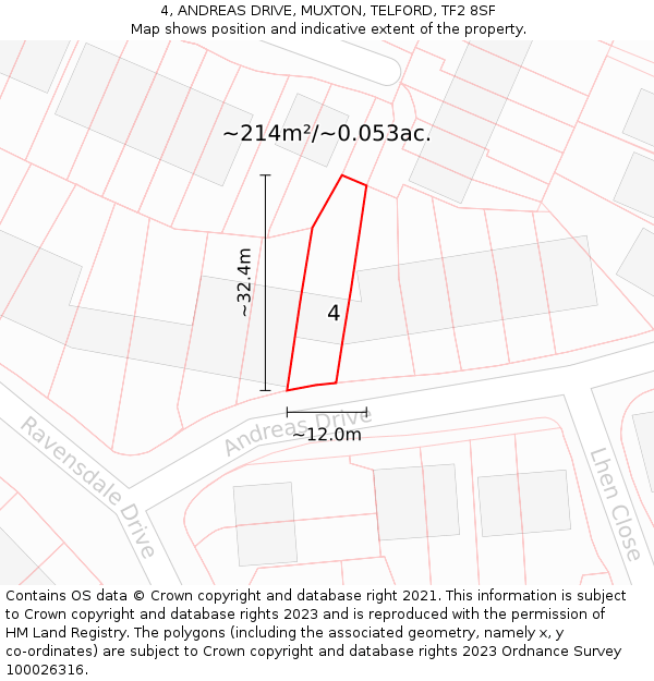 4, ANDREAS DRIVE, MUXTON, TELFORD, TF2 8SF: Plot and title map
