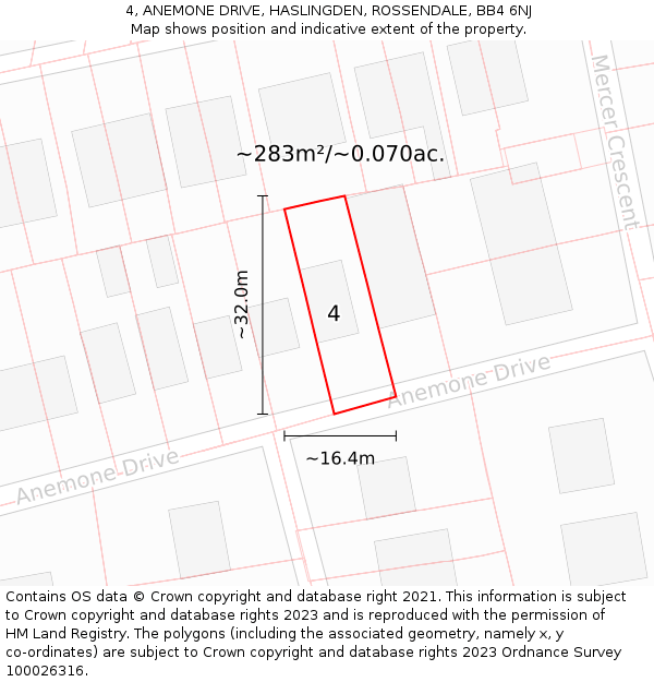 4, ANEMONE DRIVE, HASLINGDEN, ROSSENDALE, BB4 6NJ: Plot and title map