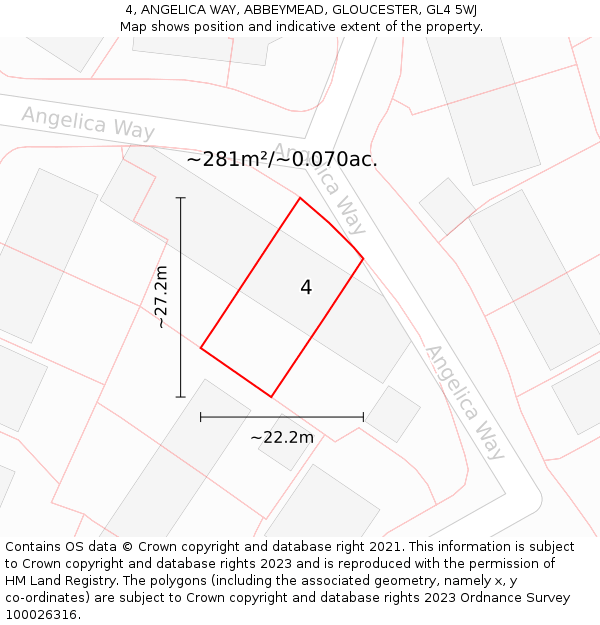4, ANGELICA WAY, ABBEYMEAD, GLOUCESTER, GL4 5WJ: Plot and title map