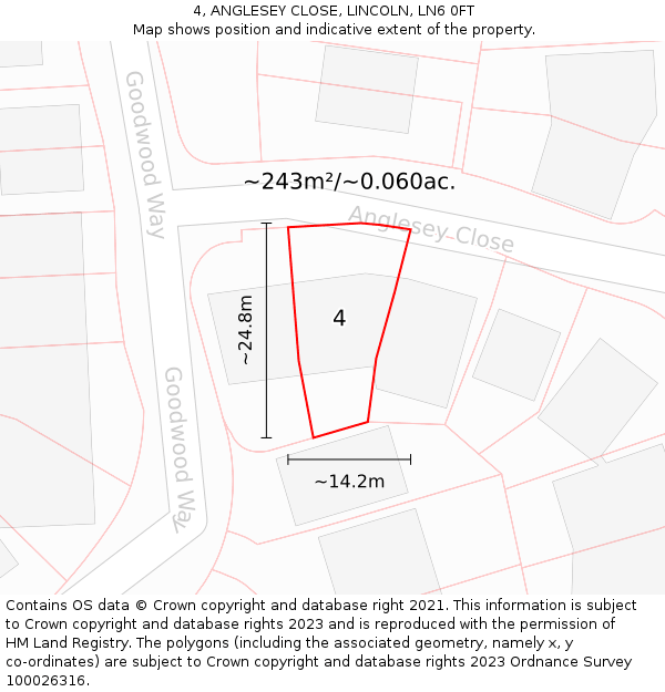 4, ANGLESEY CLOSE, LINCOLN, LN6 0FT: Plot and title map