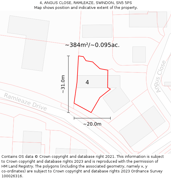 4, ANGUS CLOSE, RAMLEAZE, SWINDON, SN5 5PS: Plot and title map
